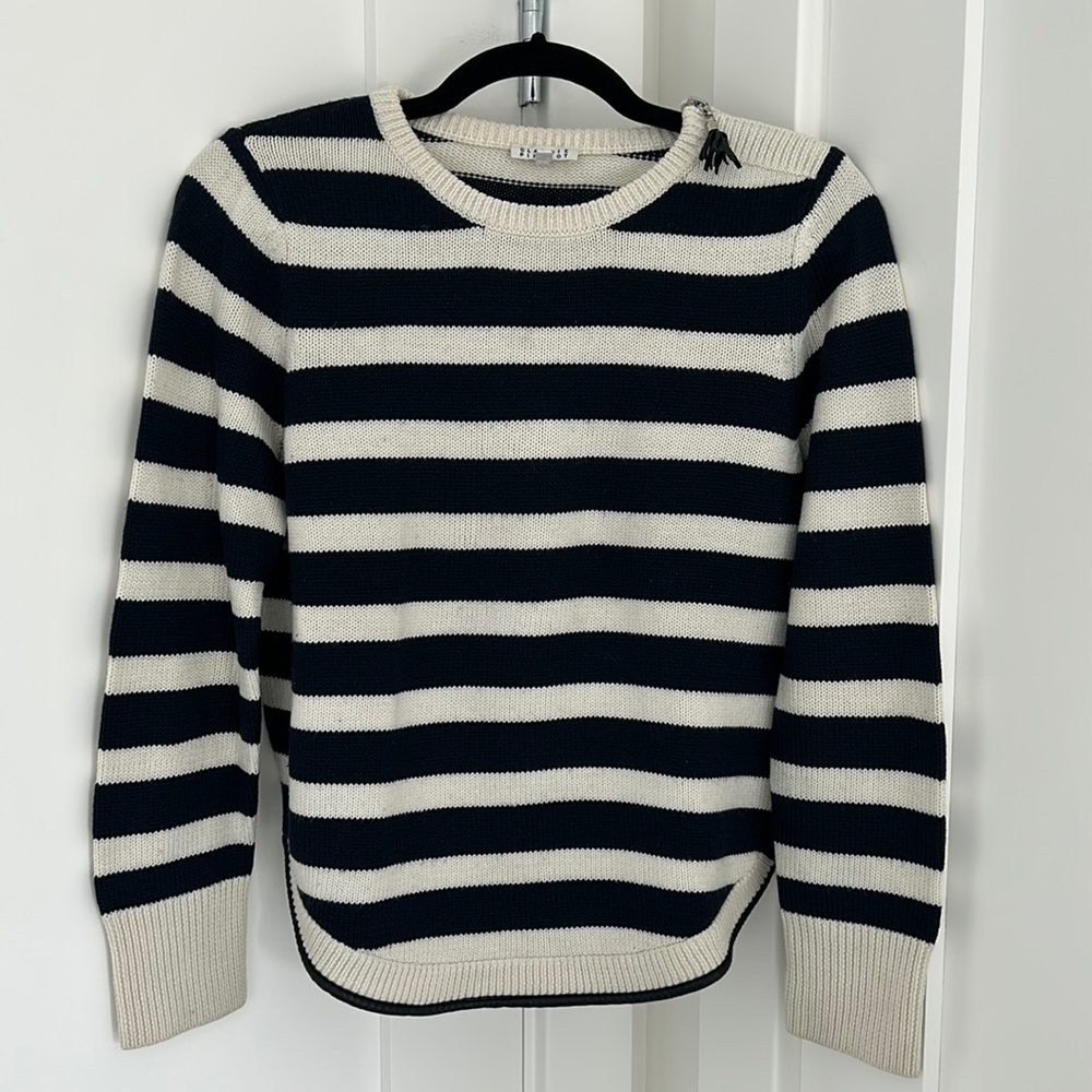 Claudie Pierlot Striped knit sweater with leather details. Size 1 (S)